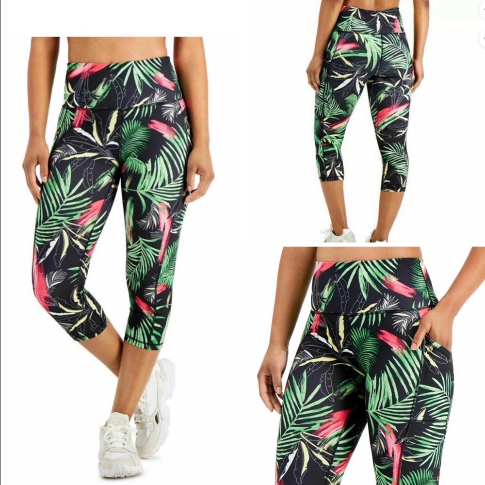 🔥5/$20 Ideology Womens Palms Black Print Cropped Leggings Small